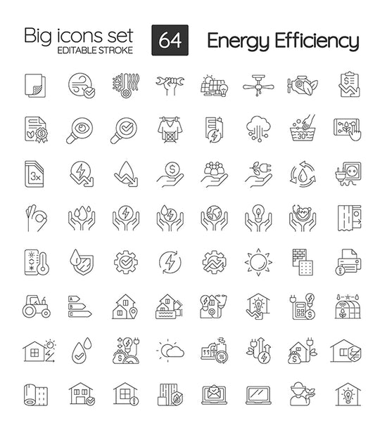 Energy efficiency linear icons set