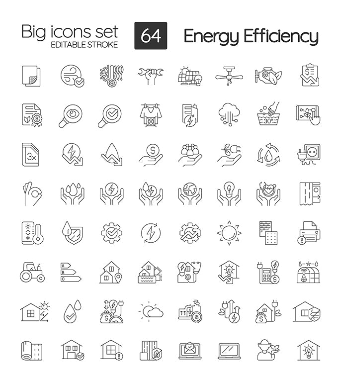 Energy efficiency linear icons set