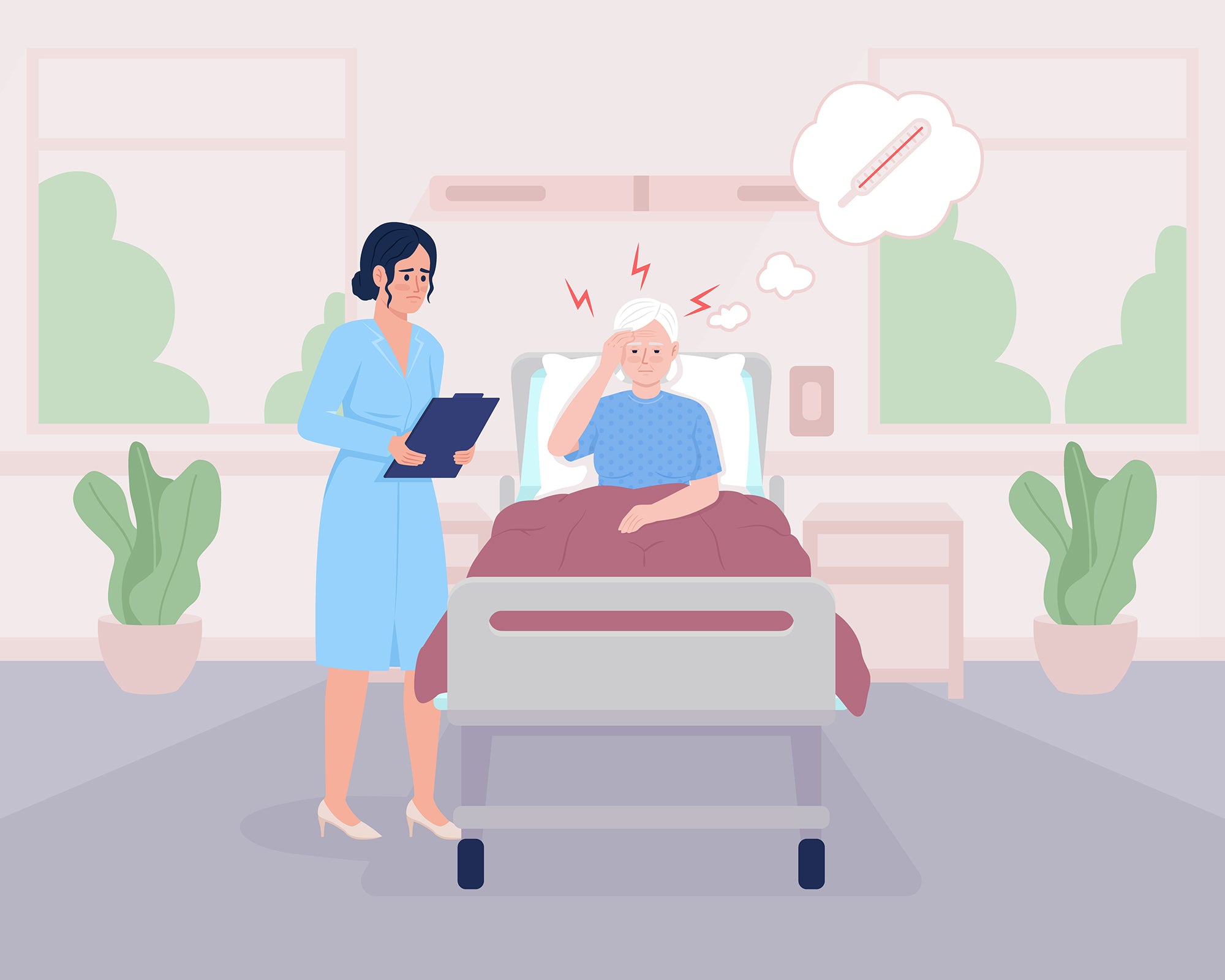 Patients examination in hospital flat color vector illustrations set