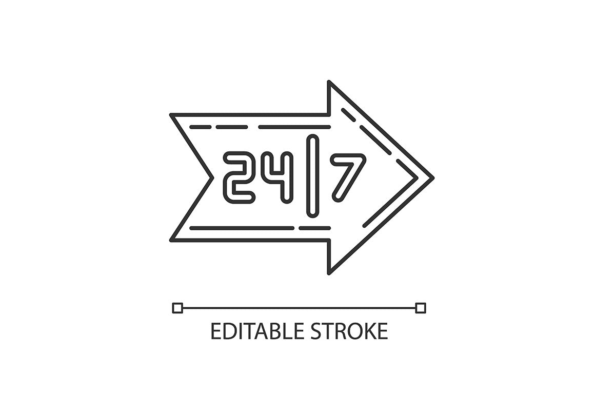 24 7 hour service pixel perfect linear icons set
