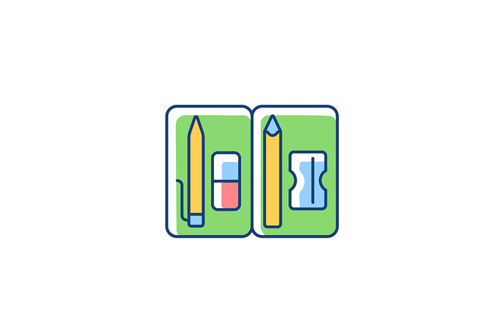 School supplies light and dark theme RGB color icons set
