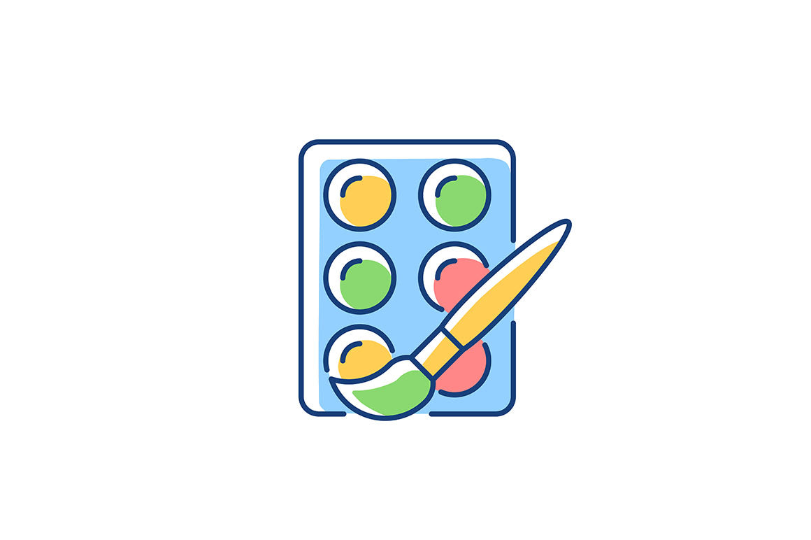 School supplies light and dark theme RGB color icons set