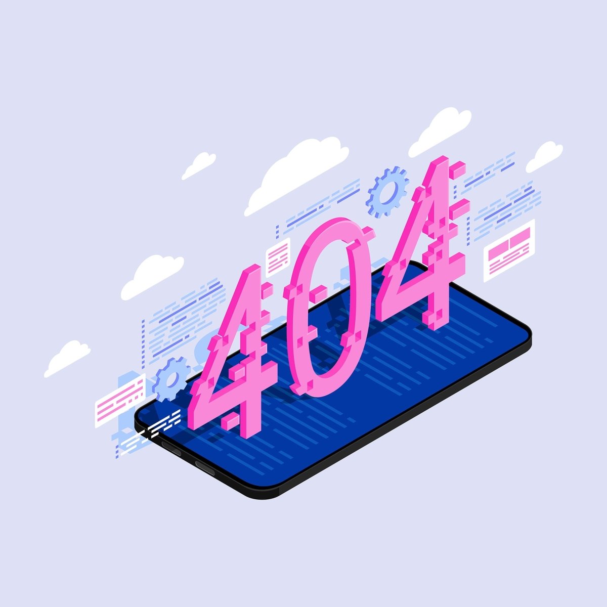 404 error display isometric illustrations set