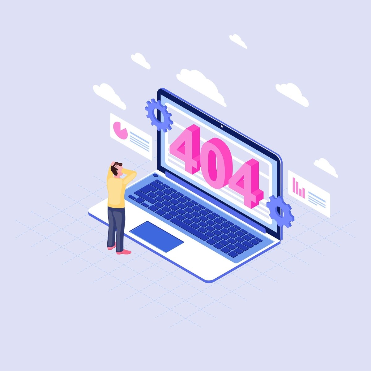 404 error display isometric illustrations set