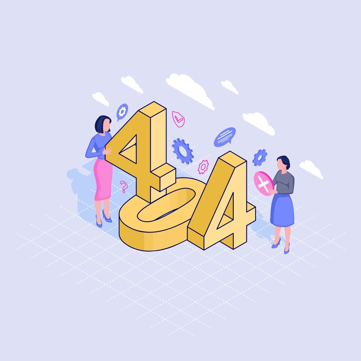 404 error display isometric illustrations set