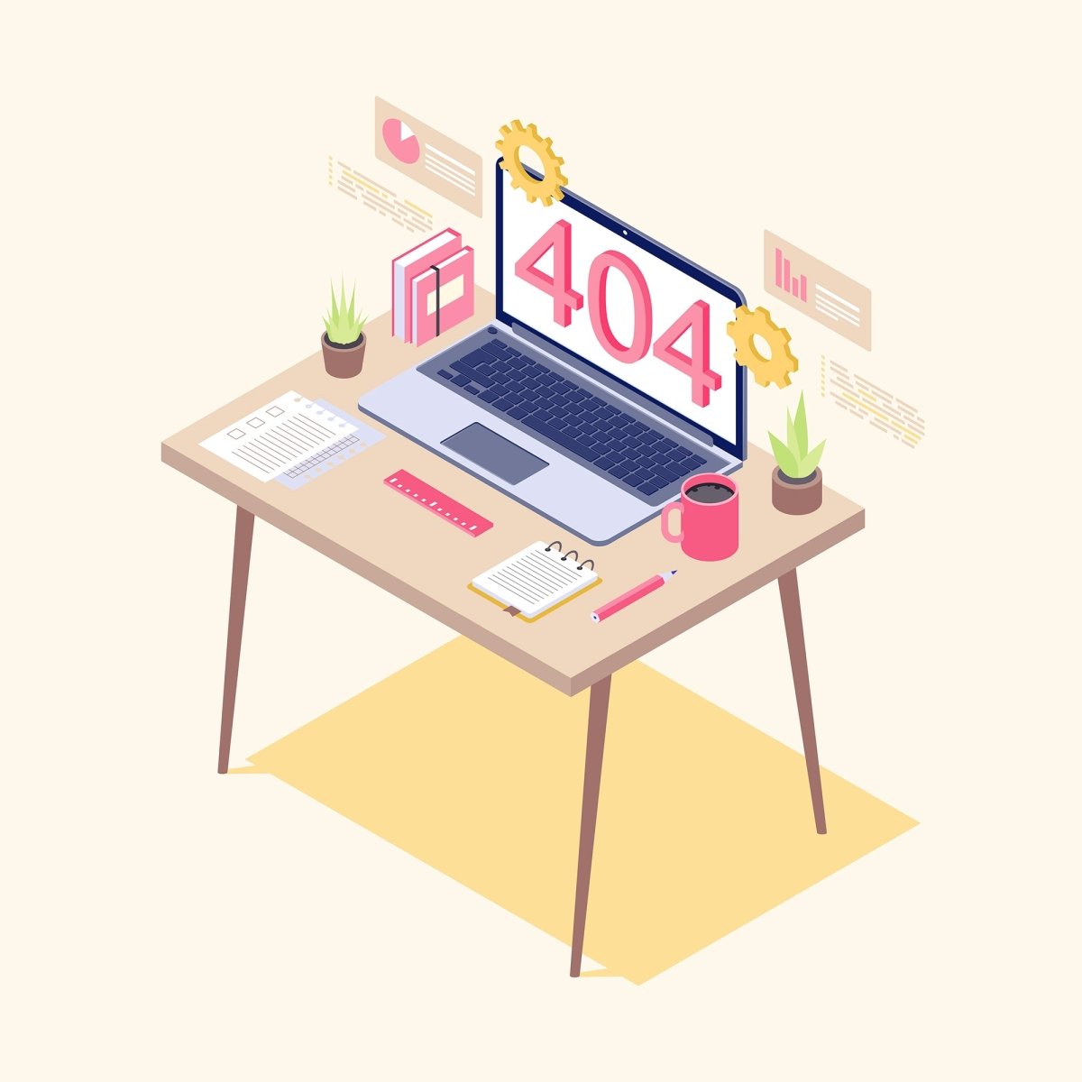 404 error display isometric illustrations set