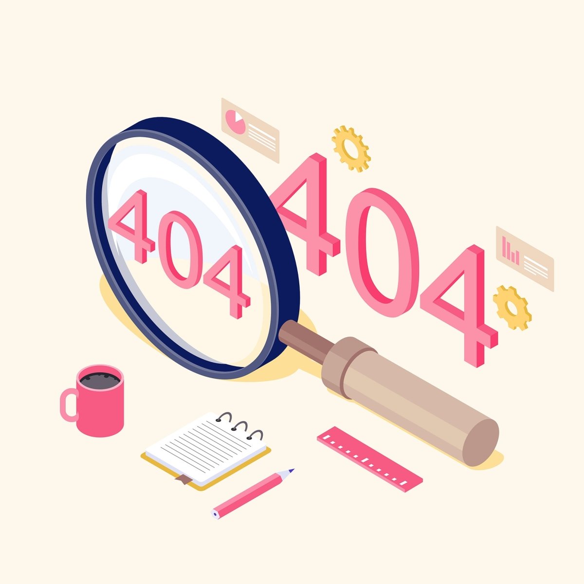 404 error display isometric illustrations set