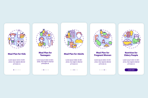 Meal plan app page screen bundle