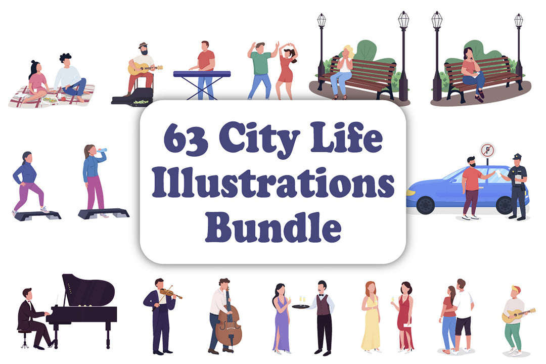 City life color vector character bundle