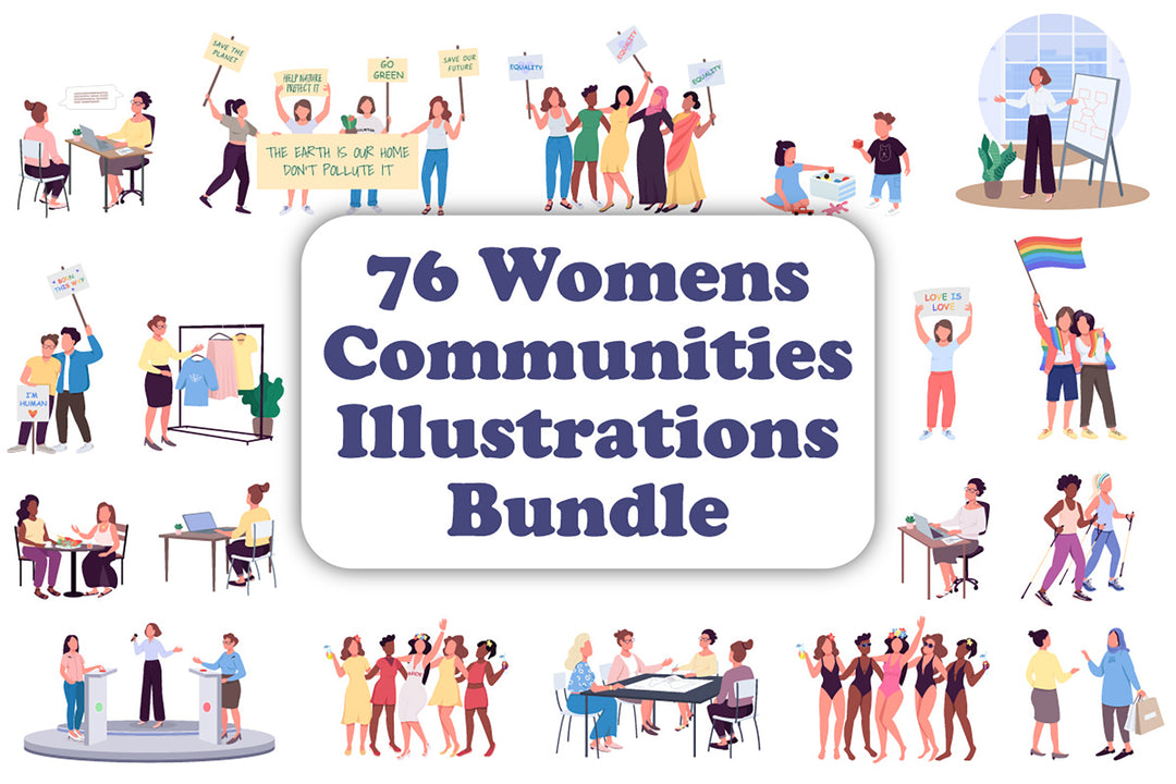 Women communities color vector character bundle