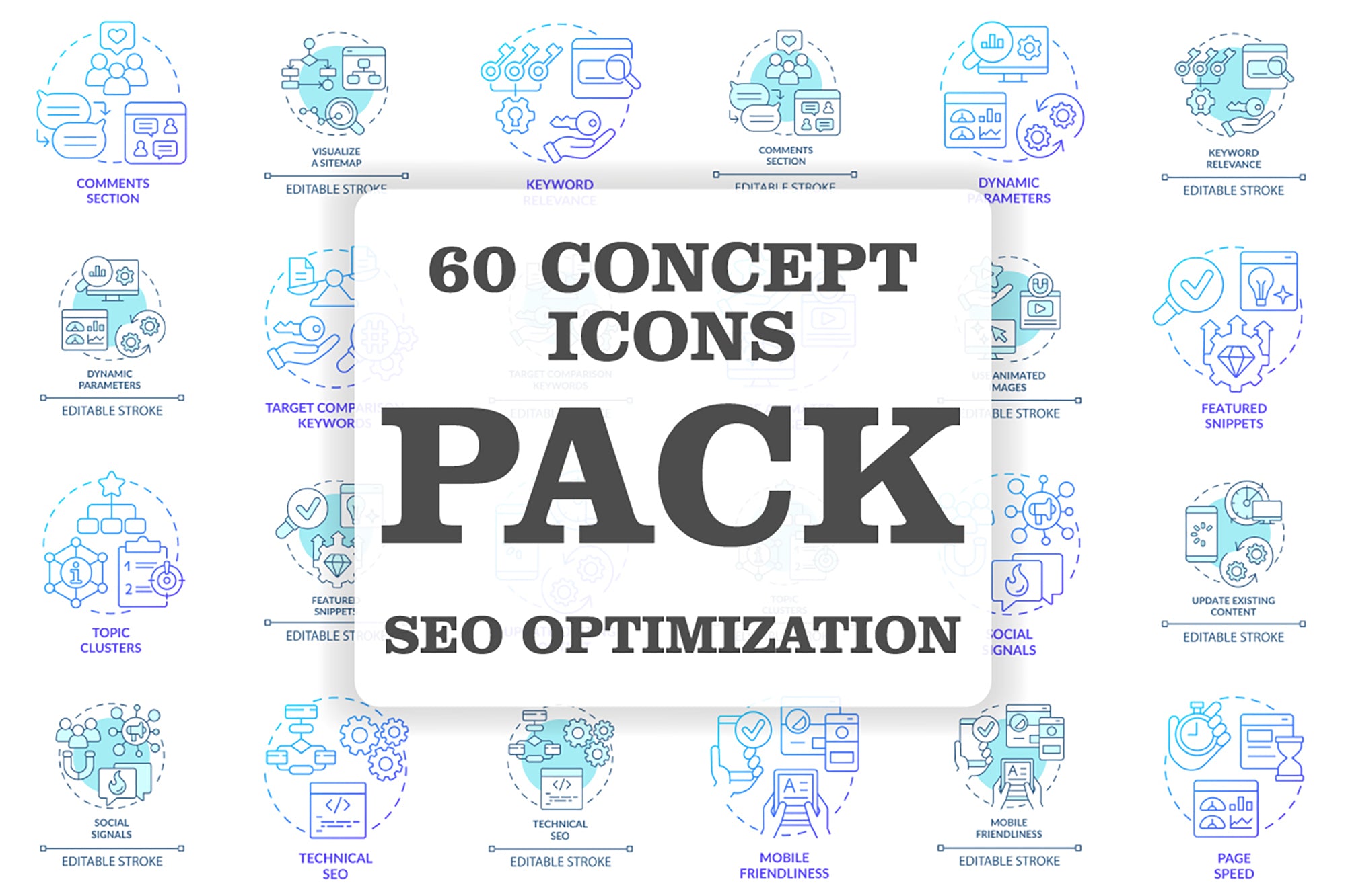 SEO optimization concept icons bundle