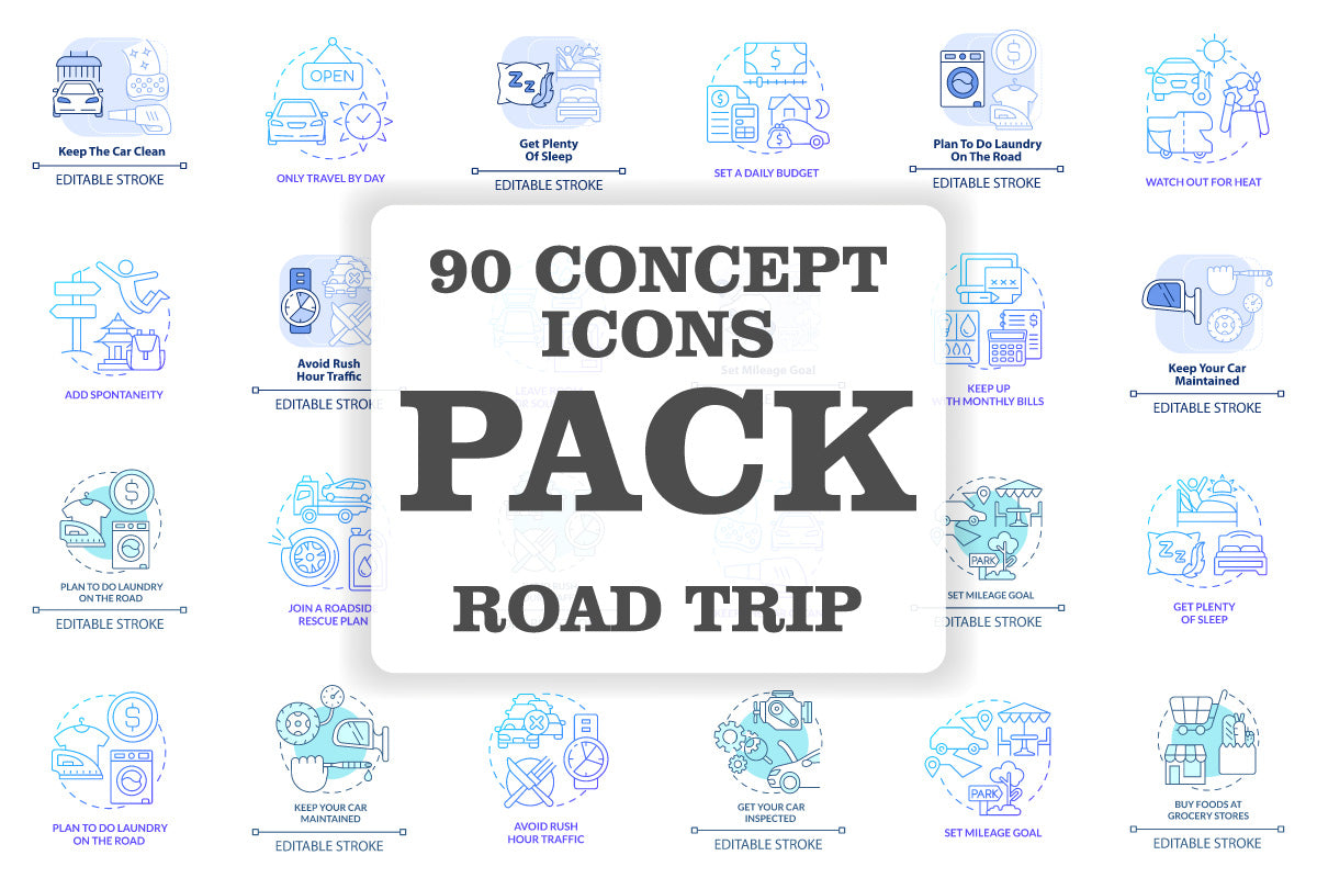 Road trip tips concept icons bundle