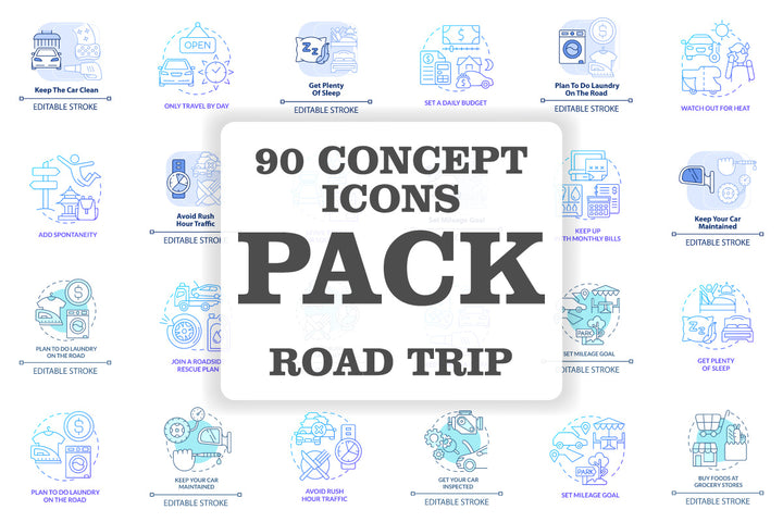 Road trip tips concept icons bundle