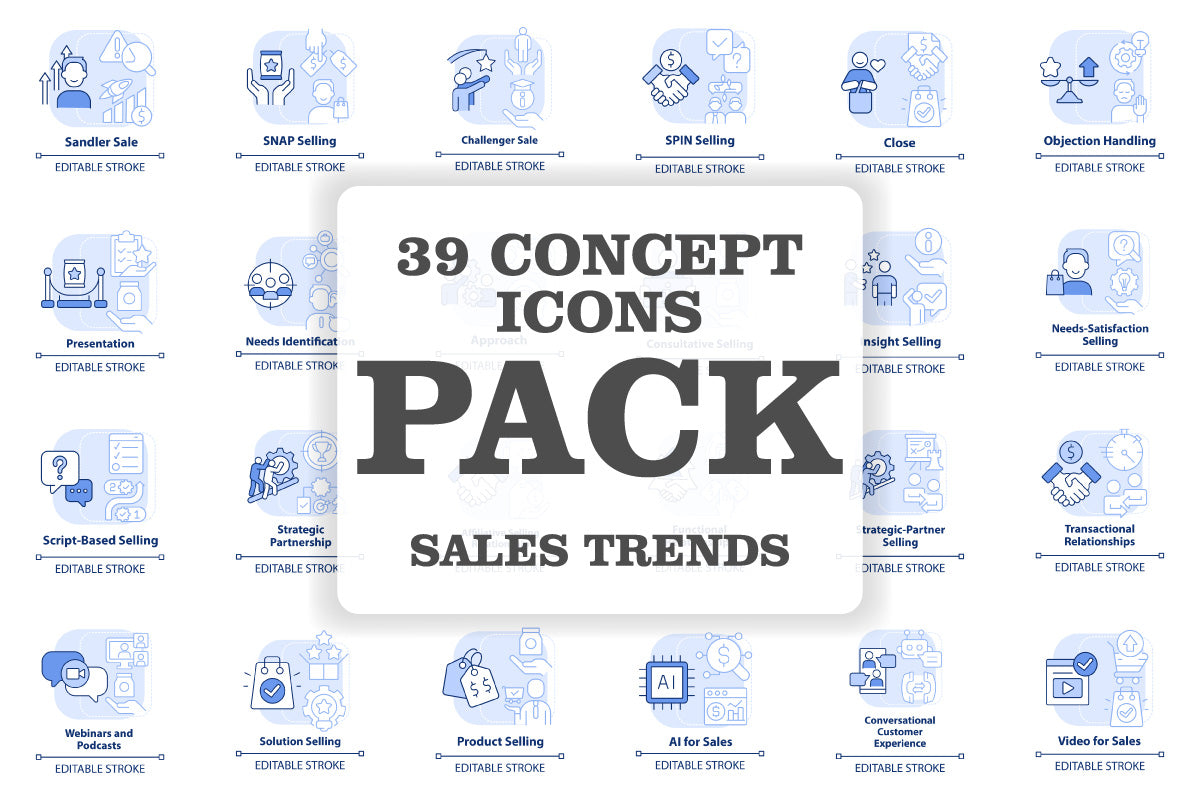 Sales trends blue concept icons bundle