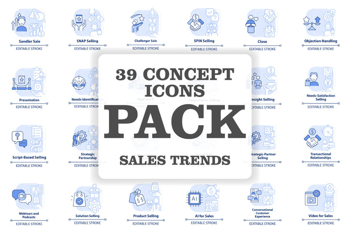 Sales trends blue concept icons bundle