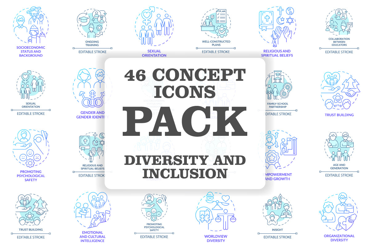 Diversity and inclusion concept icons bundle