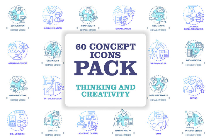 Thinking and creativity concept icons bundle