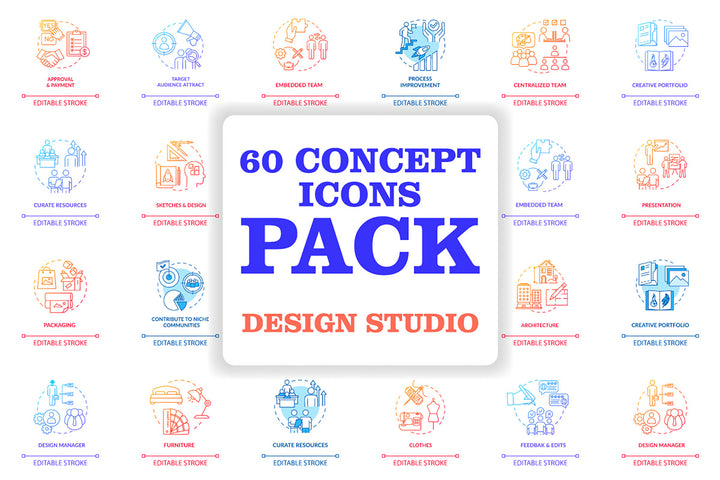 Design studio, workshop concept icons bundle