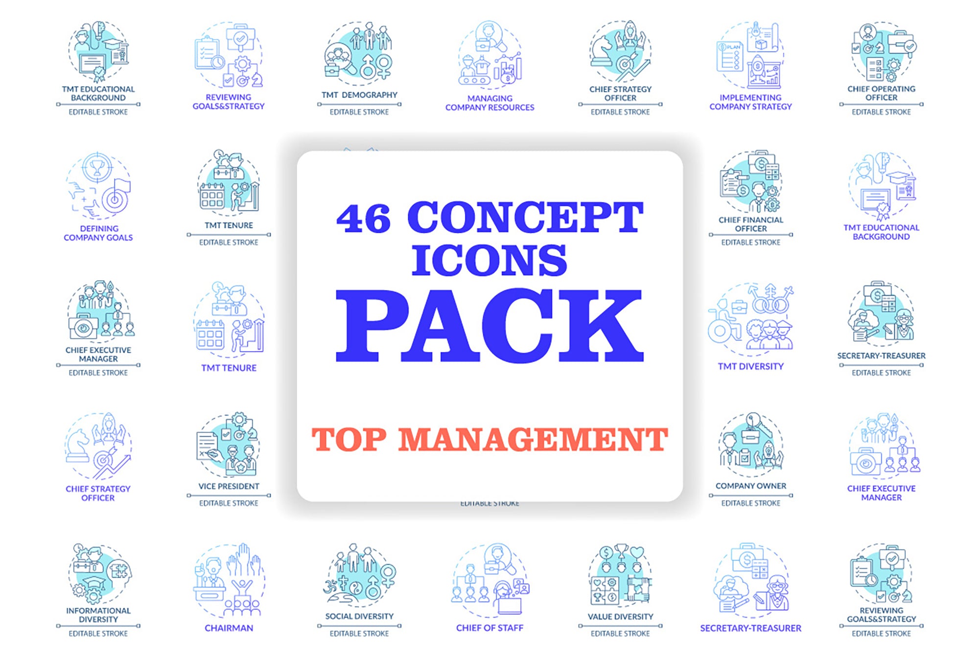 Top management concept icons bundle