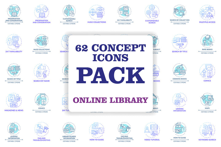 Online library concept icons bundle