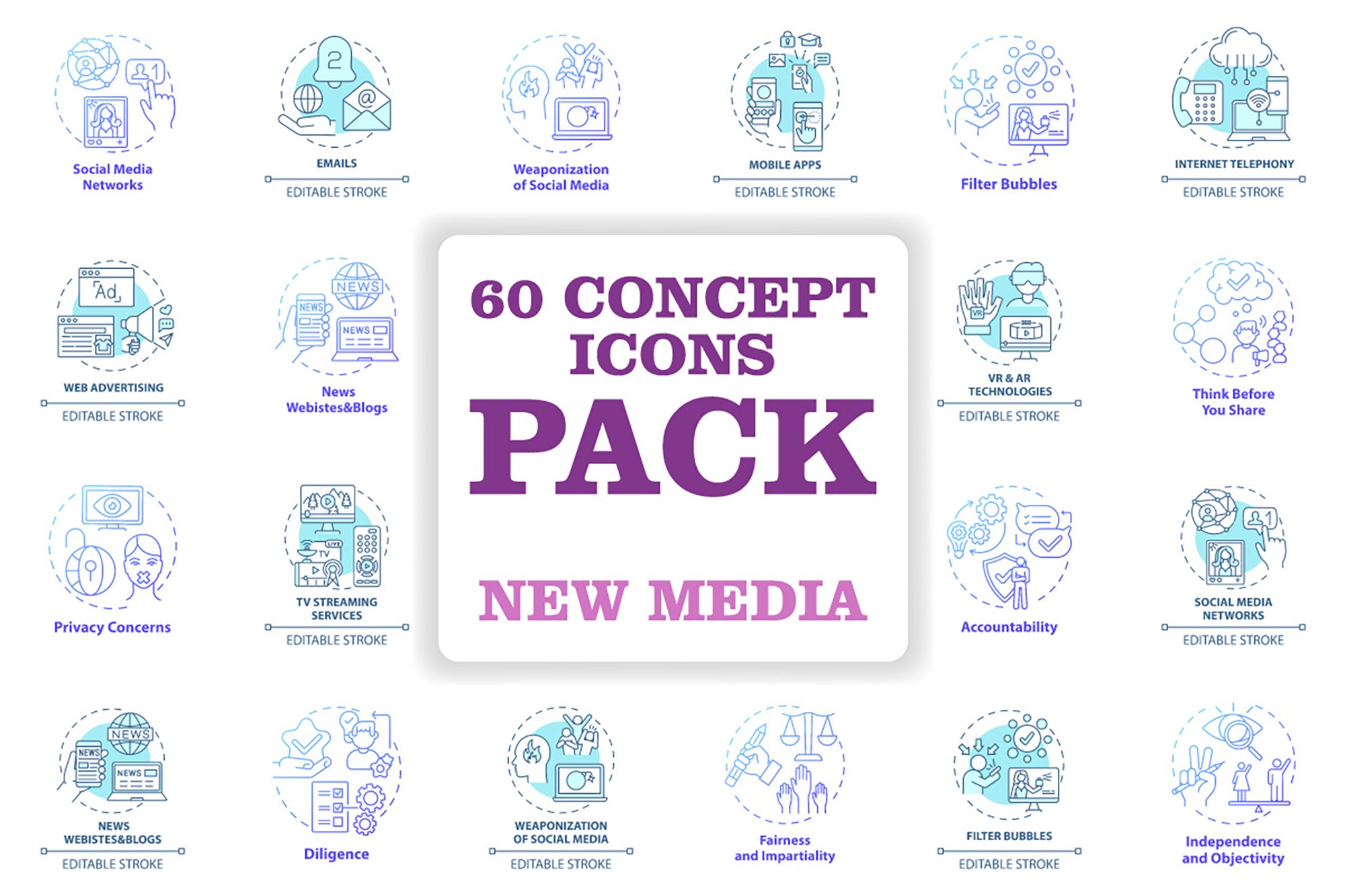 New media concept icons bundle