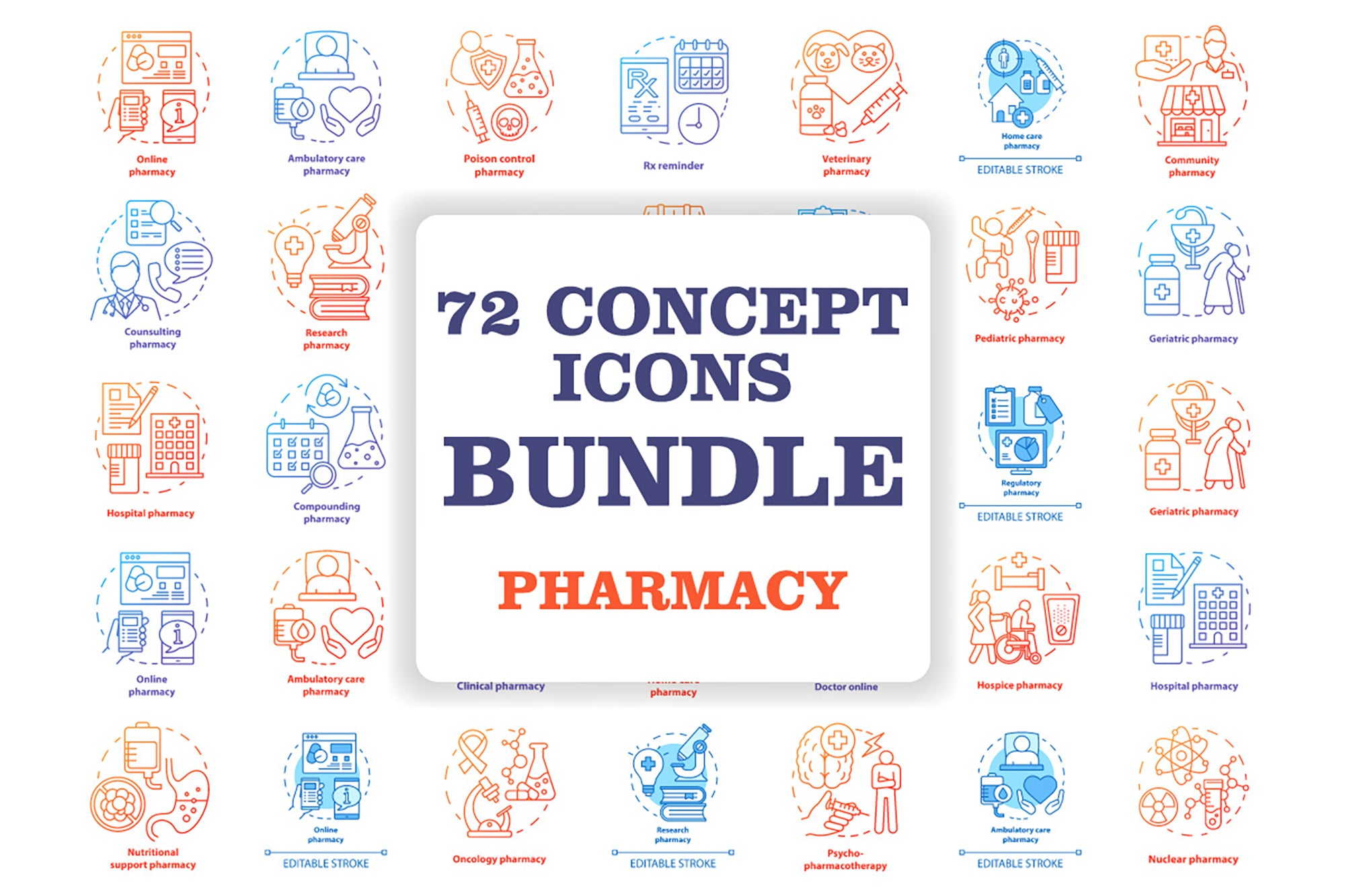 Pharmacy concept icons bundle