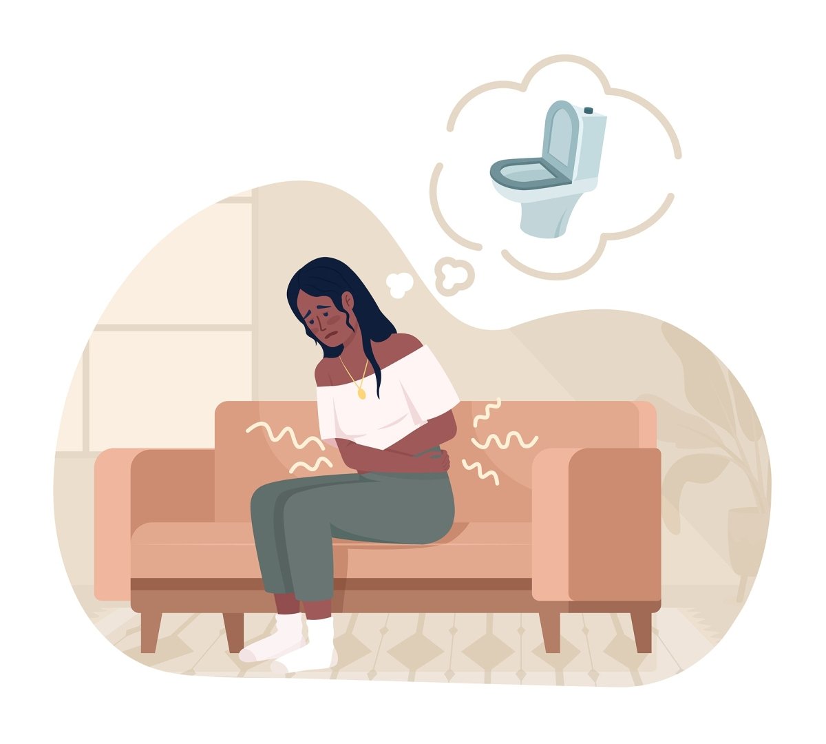 Abdominal pain treatment 2D vector isolated illustrations set