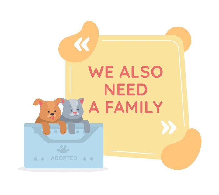 Adopting pet vector cards template with flat character set