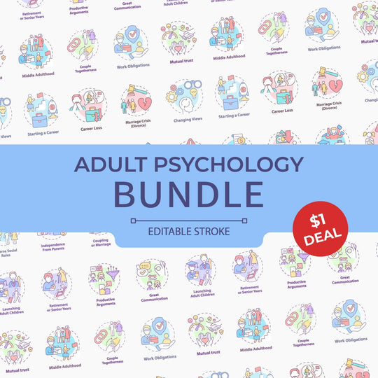 Adult psychology concept icons bundle
