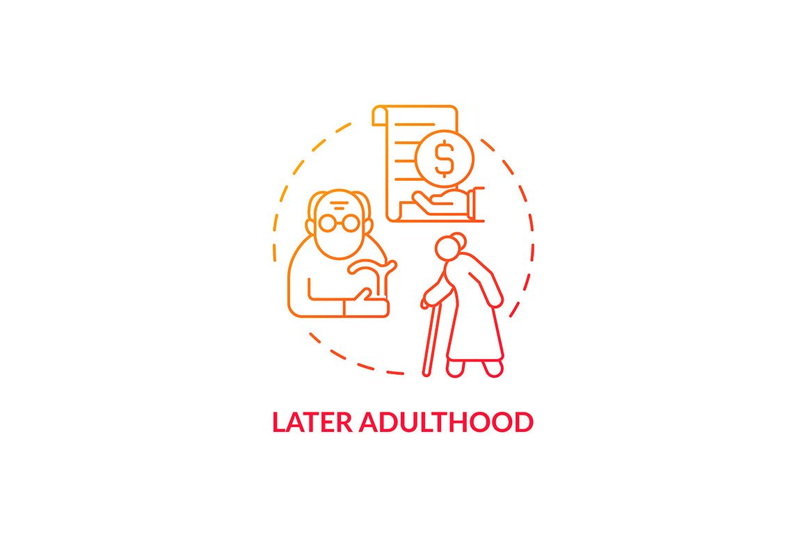 Adulthood psychology and social relationship concept icons set