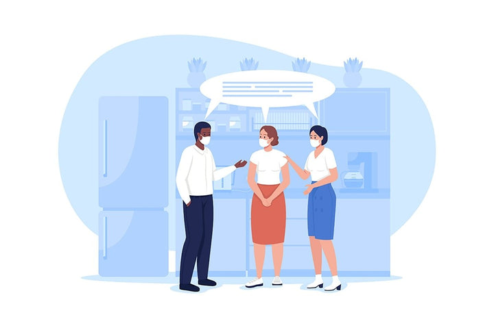 After covid precaution for office and travel 2D vector isolated illustration set