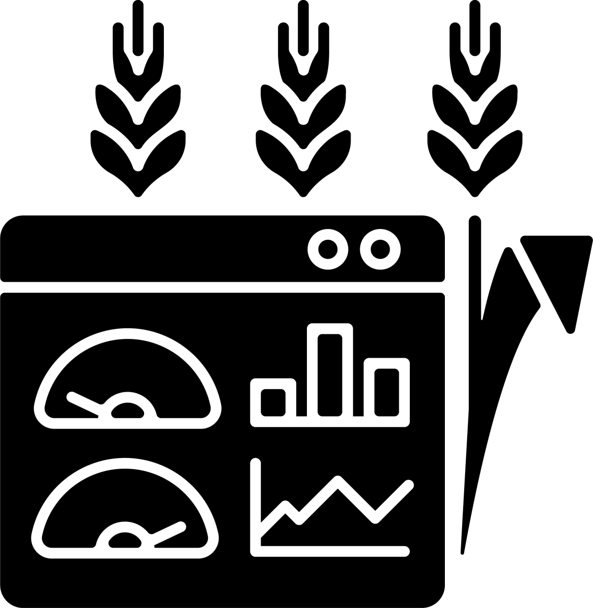 Agriculture related black glyph icons set on white space