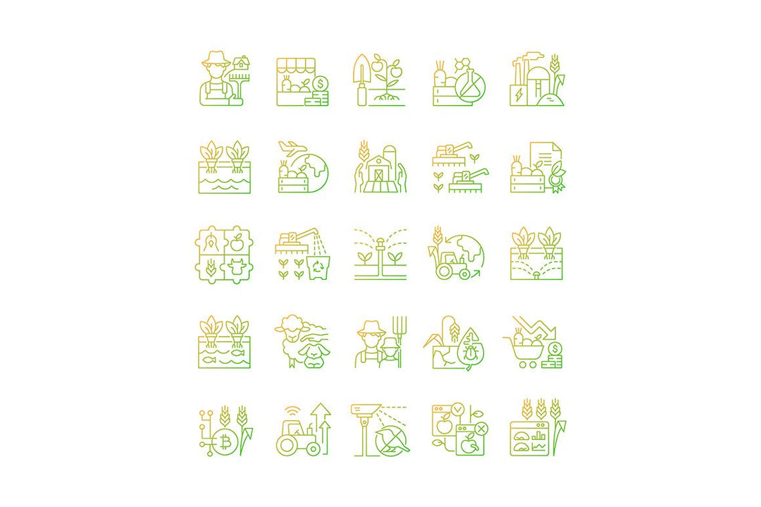 Agriculture related gradient linear vector icons set