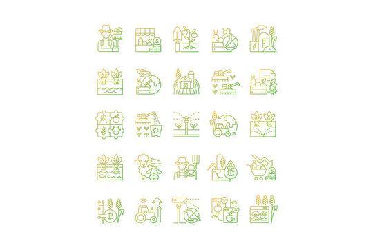 Agriculture related gradient linear vector icons set