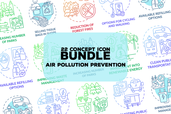 Air pollution prevention concept icons bundle