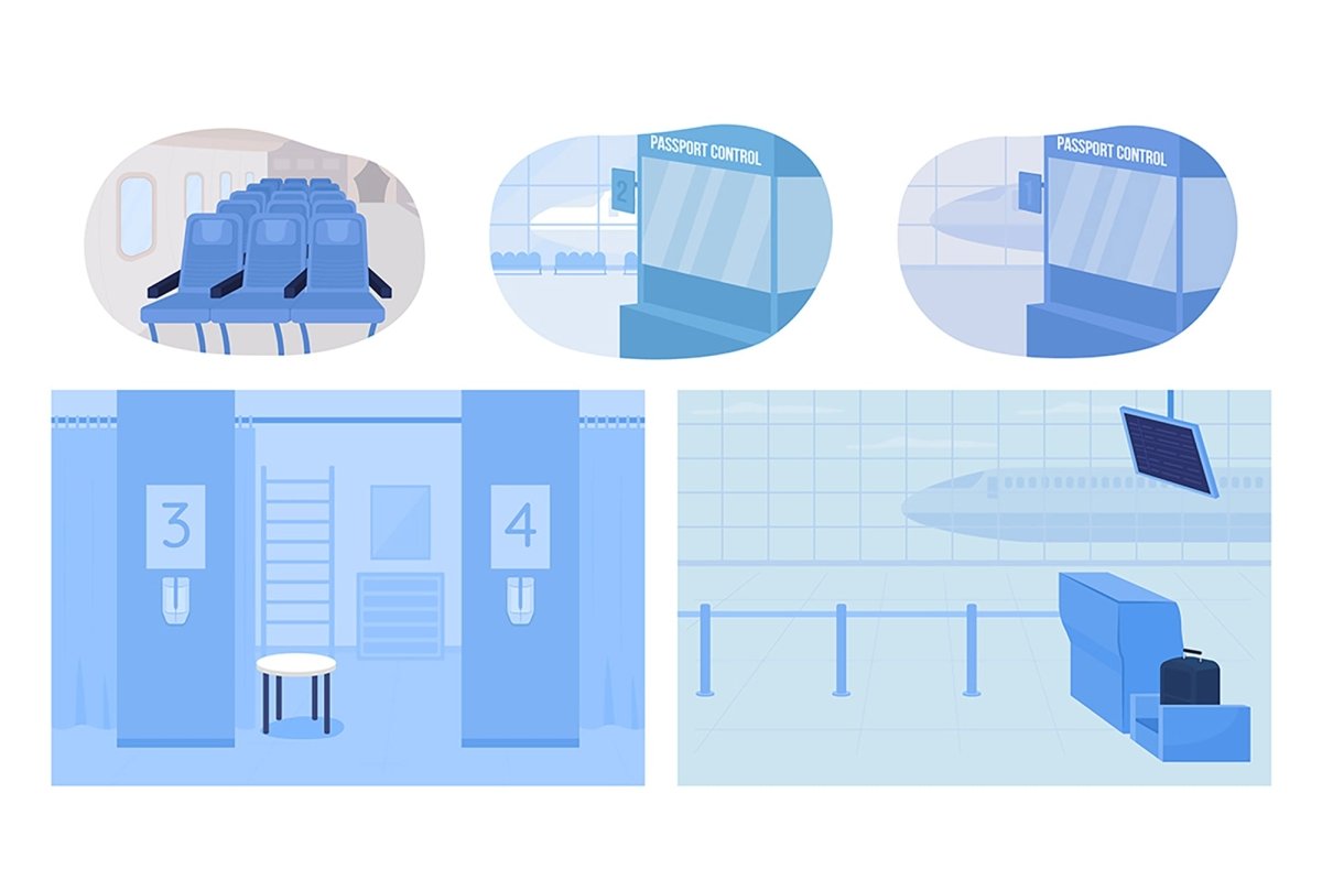 Airport place flat color vector illustrations