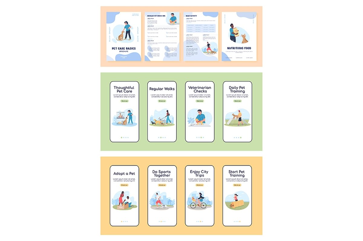 Animal adoption onboarding vector template set