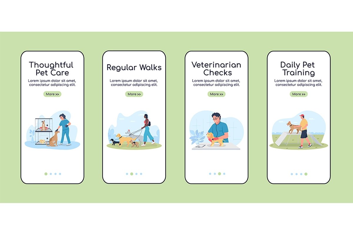 Animal adoption onboarding vector template set