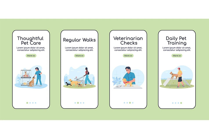 Animal adoption onboarding vector template set