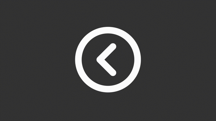 Animated backward white line ui icon. Previous page. Seamless loop 4k video with alpha channel on transparent background. Isolated user interface symbol motion graphic design for night mode
