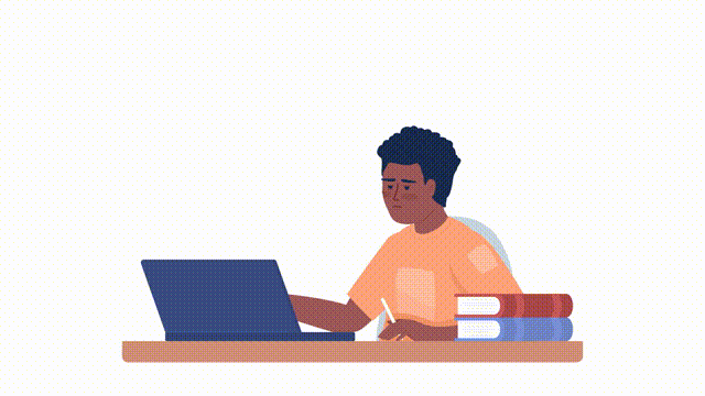 Animated bored teenager character. Student laziness. Doing homework. Full body flat person HD video footage with alpha channel. Color cartoon style illustration on transparent background for animation