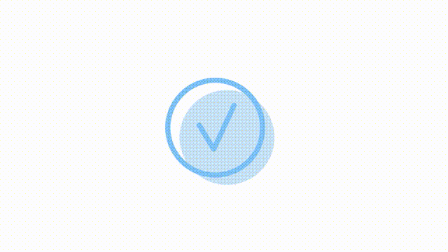 Animated check mark sign icon. Checkmark and tick. Full sized flat element 4k video footage with alpha channel. Pastel blue color contour illustration for motion graphic design and animation