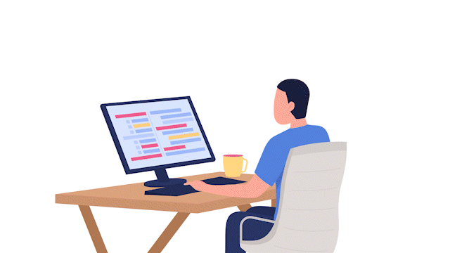 Animated developer flat character. Full body person 4k video footage with alpha channel. Online course. Remote programming job color cartoon style illustration for motion graphic design and animation