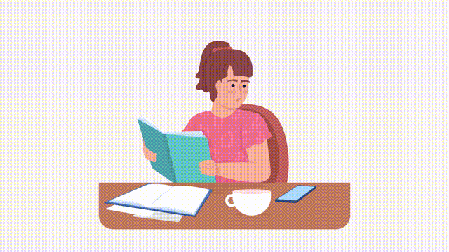 Animated distracted character. Using cell phone while studying. Full body flat person HD video footage with alpha channel. Color cartoon style illustration on transparent background for animation