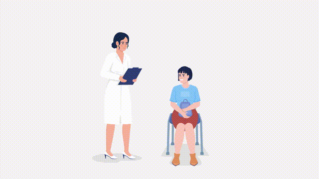 Animated doctor, patient characters. Regular health checkup. Appointment. Flat people HD video footage with alpha channel. Color cartoon style illustration on transparent background for animation