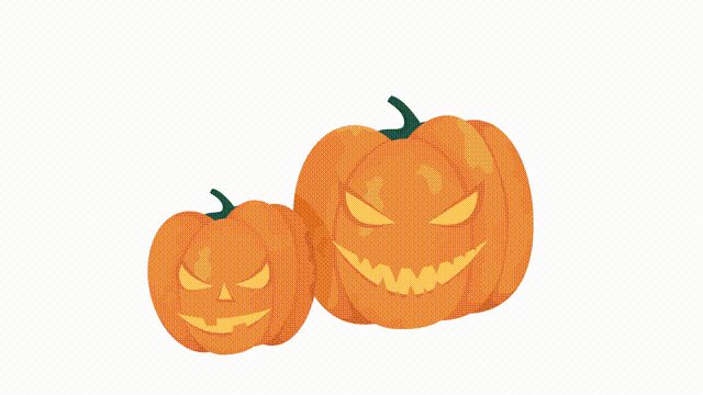 Animated evil pumpkins objects. Full sized flat items. HD video footage with alpha channel. Maniacal laughing color cartoon style illustration on transparent background for animation