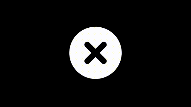 Animated failure white glyph ui icon. Close app. Seamless loop 4k video with alpha channel on transparent background. design. Silhouette user interface symbol on black. Dark mode pictogram animation