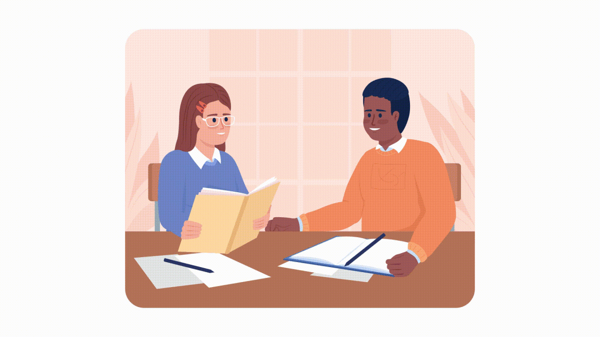 Animated isolated generating idea. Learning from classmate. Looped flat 2D character HD video footage with alpha channel. Colorful animation on transparent background for website, social media