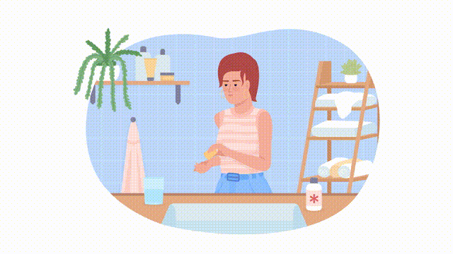 Animated isolated headache relief. Taking painkiller. Looped flat 2D character HD video footage with alpha channel. Colorful animation on transparent background for website, social media