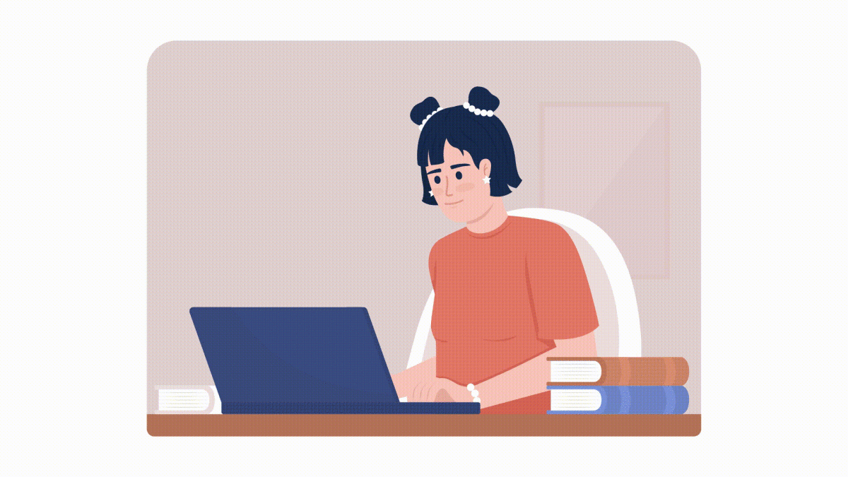 Animated isolated online learning. Looped flat 2D character HD video footage with alpha channel. Colorful animation on transparent background for website, social media. Quicksand font used